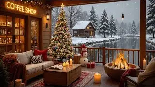 Cozy Christmas Porch Ambience 🎄 Snowfall, Candles, Fireplace & String Lights | Deck the Halls