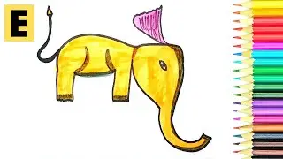 How To Turn Letter E Into Elephant Drawing Easy | How To Draw From Letter E | New Drawing Idea #20