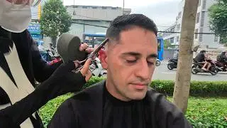 $0.30 Street Haircut in Ho Chi Minh Vietnam (ASMR Road Sounds)