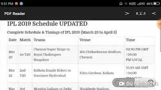 Ipl 2019 time table