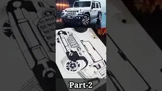 Drawing of Mahindra Thar🤩 || Part-2.#automobile #trending #thar #shorts