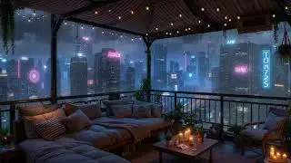 Rain Falling on Cyber Balcony | Peaceful Chill Music for Sleep, Study & Relaxation