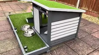 Modern Dog House - Home For Pet with Artificial Grass Platform and Roof Outdoor