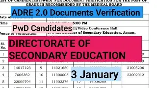 ADRE 2.0 PwD Candidates Documents Verification// DIRECTORATE OF SECONDARY EDUCATION// GRADE III, IV