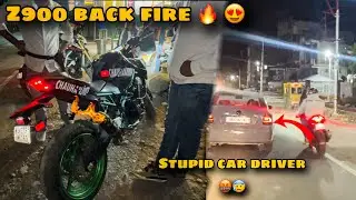 KAWASAKI Z900 back fire 🔥 😍🥵|| stupid car driver almost hit him 😰🤬||