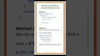 Find the sum of first n natural numbers in Java | #java #javainterviewquestionsandanswers  #shorts