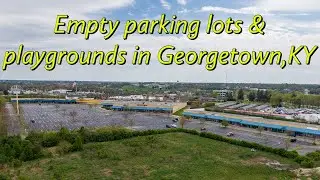 Aerial view of empty parking lot and playgrounds in Georgetown, KY