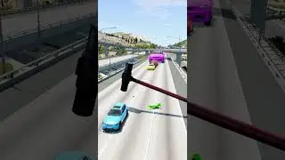 Colourful Tiny Car to Huge Car vs Giant Hammer #shorts #beamng #crash #viral