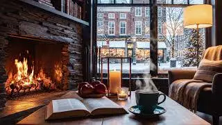 Winter Night Caf&eacute; Sounds ☕ Soft Jazz & Fireplace for Calm Productivity