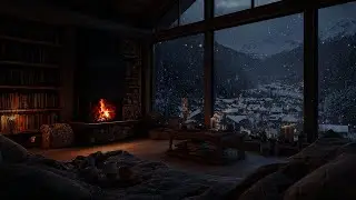 Firelight Glow While Snow Falls ❄️ A Gentle Winter Night Soundscape for Calm