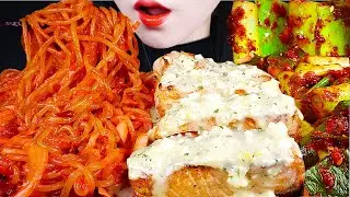ASMR SALMON, SPICY NOODLES, 연어 먹방, KIMCHI, 매운 불닭 쫄면 먹방, 직접 만든 대파 김치 먹방MUKBANG 요리 먹방EATING SOUNDS