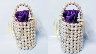 How To make a round pearl beaded bag|  DIY Bucket wedding bridal bag#beadedbag