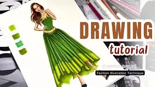 Simple Fashion Illustration Tutorial | Blend Green Markers Like a Pro