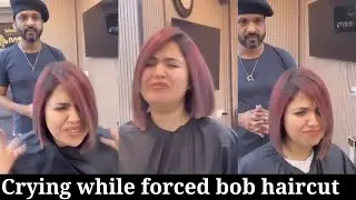 Crying While Short Bob Haircut | Long to Short Bob Haircut Makeover | Trendy Bob Haircuts | 
