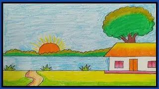 A Beautiful Village Scenery Drawing |একটি সুন্দরগ্রামের দৃশ্য আঁকা #shwapno_drawing