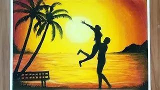 Romantic couple on the beach painting