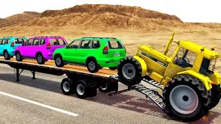 Toyota Cars vs Train | Truck Man Flatbed vs Train Beamng.drive 009
