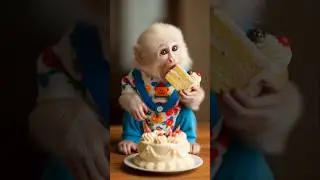 Cute Baby Monkey Eating Cake 🍰 | Adorable Monkey Smile Video 🐒💖 #shorts
