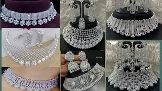 stylish silver necklace set designs //white stones set #beautiful #reels