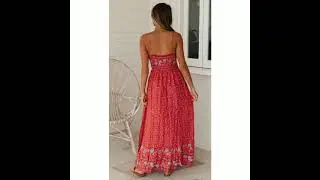 Women's Floral Boho Maxi Dress Summer Spaghetti Long V-neck Beach | Princessly Dresses