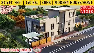 80by40 feet house plan & design with vastu | 3d video | 4bhk 3200sqft west facing | 360gaj | 3guntha