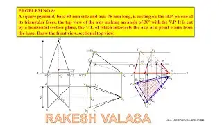 Experiment 8.2 Sections of solids (Square pyramid) solutions in AutoCAD