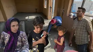 Azadeh phone call to Ghadir. Flooring the cottage with sand and cement