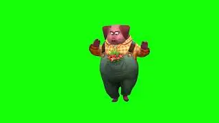 Cartoon Pig Dancing Green Screen HD