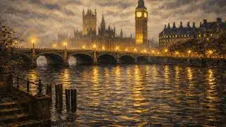 *NO ADS* London Oil Painting || River Flowing Ambience