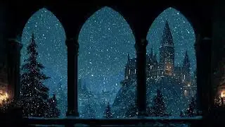 Magical Hogwarts Winter Window View 4K ❄️ Snow & Blizzard Ambience