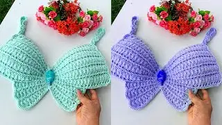 Crochet butterfly crop tops/Knitting floral butterfly bikini top/Crochet butterfly bra cropped tops 
