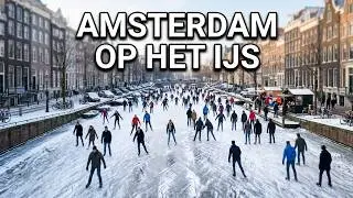 Ijs en schaatsen op de Amsterdamse grachten.  14 Feb. 2021.