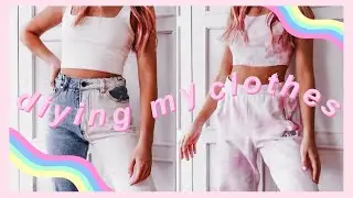 DIY trendy clothes: half bleached jeans & tie dye set! *tik tok trends*