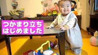 ゆねとパパだけの朝〜つかまり立ちをはじめた娘〜【生後８ヶ月】Yune can pull herself up now!