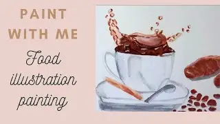 Иллюстрация еды Живопись | Кофе ☕ и коррисант 🥐 | Рисуйте со мной 🌿