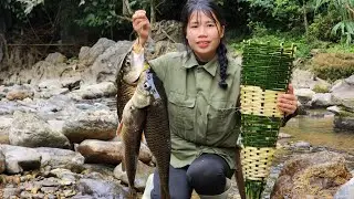 Weaving baskets to catch fish and grilling the fish to eat.