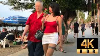 Pattaya 4K Walk Happy Valentine Walk. Beach Road, Soi 7. Thailand Feb 2026.
