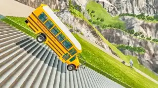 USA School Bus Stairs Jumps Down &ndash; Crazy BeamNG Drive Crash You Have to See
