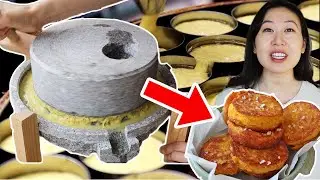 USING A STONE GRINDER TO MAKE CHINESE CORN CAKES!! |（石磨成玉米餅做法)