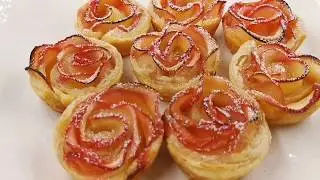 Rosen aus Blätterteig und Äpfeln, köstlicher Nachtisch, Rezept,