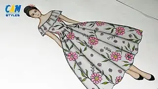 Beautiful dresses drawing | How to draw Women's Floral Dress | Fashion illustration art