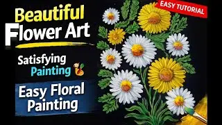 Black Canvas Flower Painting 🌼 | Easy & Satisfying Floral Art | Painting Vibes#paintingart #youtube 
