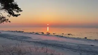12 Hours Winter Ocean Sunset 🌅 Calm Waves & Frozen Shore | Relax, Sleep, Study, Background Ambience