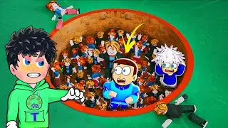 🕳️😱TILLU & KANZO STUCK IN BIG HOLE IN ROBLOX 100 PLAYERS HOLE SURVIVE With Tillu And Tappu Gameplay