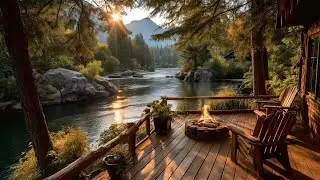 Campfire at the Riverside Cabin Porch | ASMR Soothing Nature Sounds for Sleep, Study