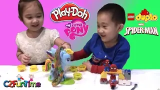 LEGO DUPLO Spiderman Web Bike Workshop Play Doh My LIttle Pony Rainbow Dash Style Salon Playset