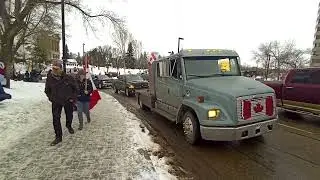 EDMONTON FREEDOM CONVOY 2022 ; TRUCKERS ON THE GO Feb 05, 2022 Alberta, Canada. RAW FOOTAGE