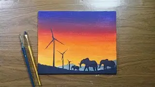 Beautiful Sunset Painting for beginners on canvas | Calm Sunset | #SaveElephant | @artyourself