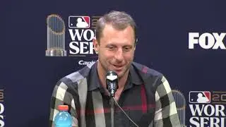 Rangers Game 3 starter Max Scherzer and manager Bruce Bochy pregame interviews before World Series