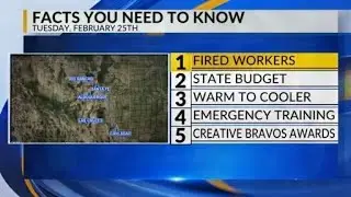 KRQE Newsfeed: Fired workers, State budget, Warm to cooler, Emergency training, Creative Bravos